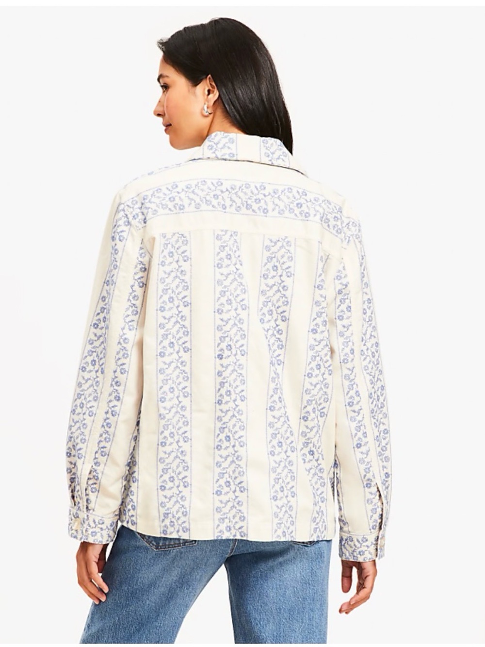 Loft Women’s Cream & Blue Patterned/Floral Chore Jacket NWT - Picture 3 of 8